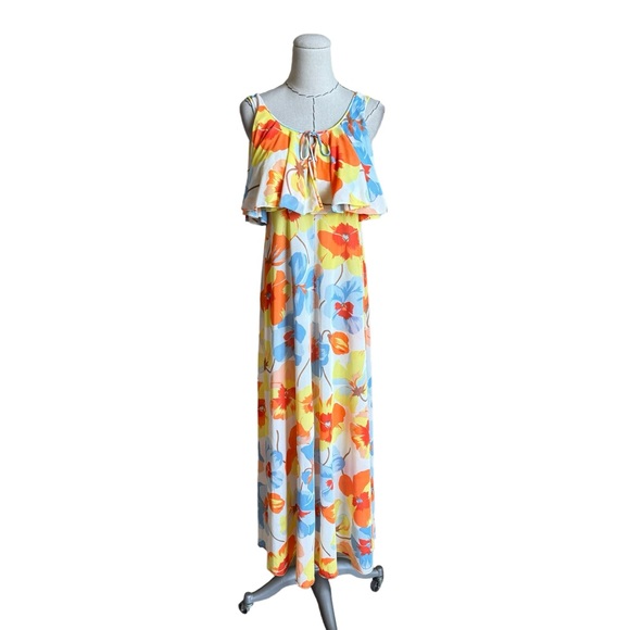 Vintage 60s 70s Miss Stevens Mod Floral Nylon Nightgown Loungewear Dress - Picture 1 of 11